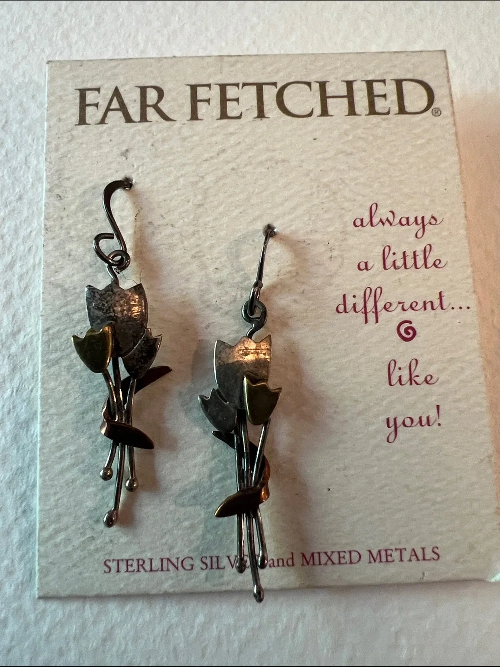Sterling Silver Mixed Metals Tulip Drop Earrings